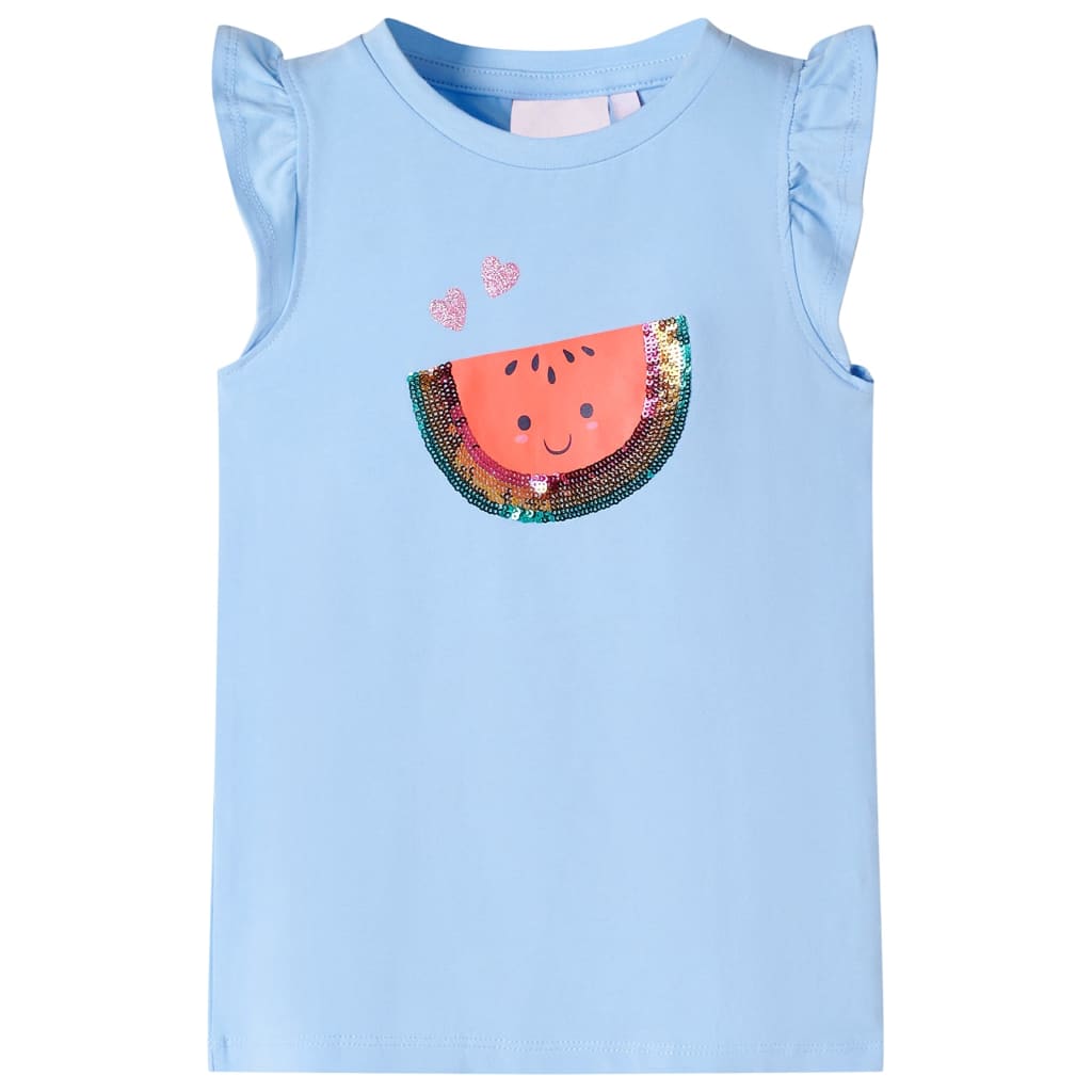 Kindershirt met ruches aan de mouwen 140 lichtblauw