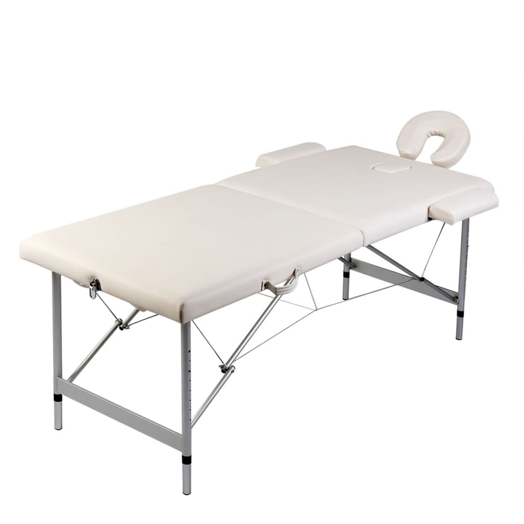 Massagetafel met 2 zones inklapbaar aluminium frame crèmewit – afbeelding 1