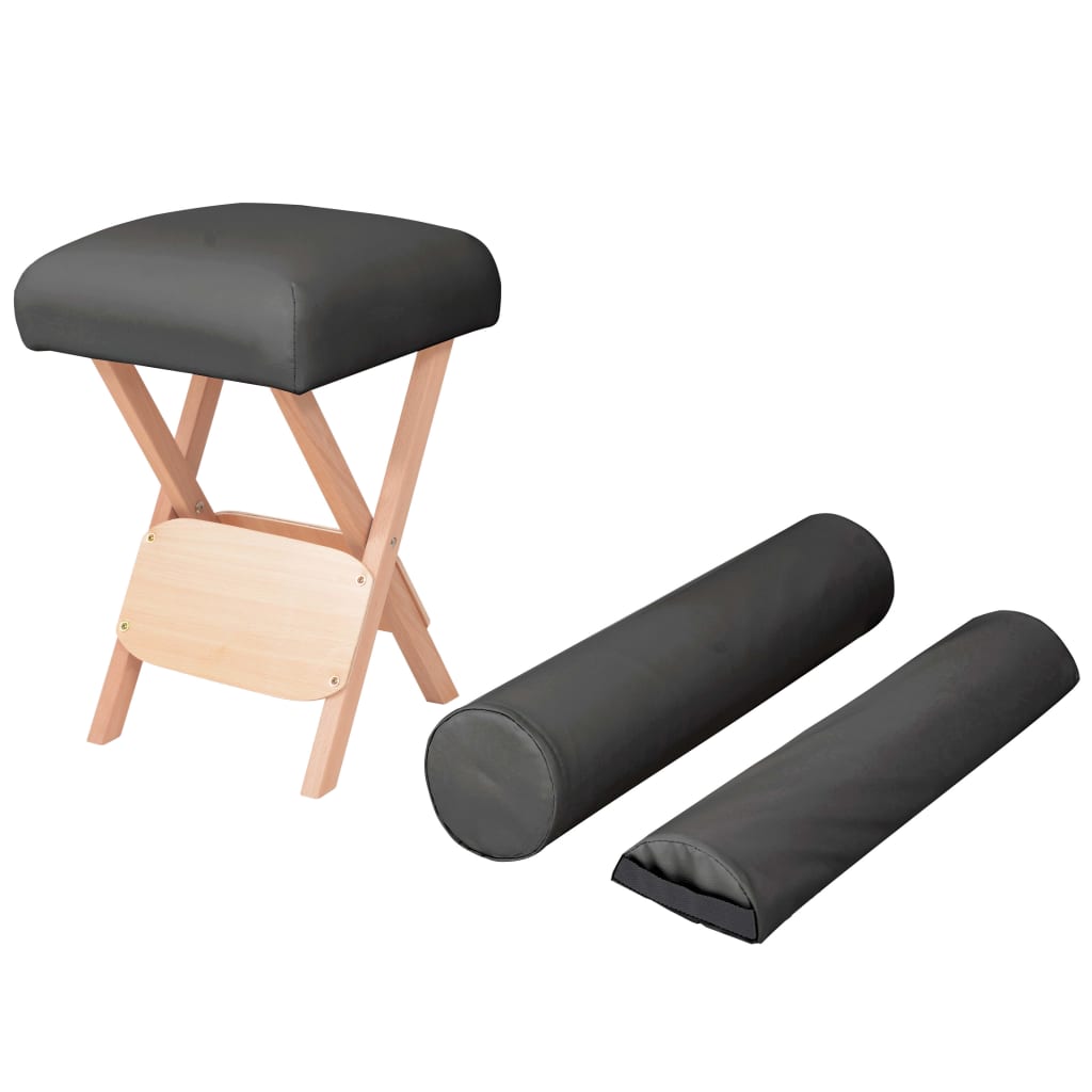 Massagekruk met 12 cm dikke zitting 2 bolsters inklapbaar zwart – afbeelding 1