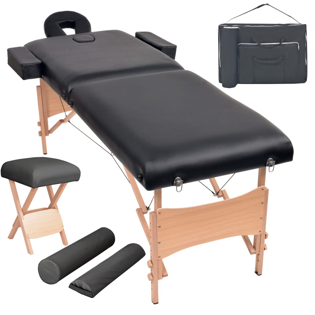 Massagetafel- en krukset inklapbaar 2 zones 10 cm dik zwart