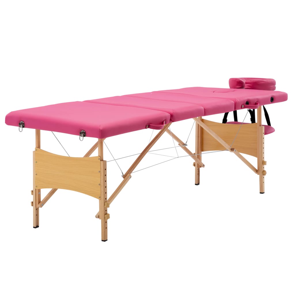 Massagetafel inklapbaar 4 zones hout roze – afbeelding 1