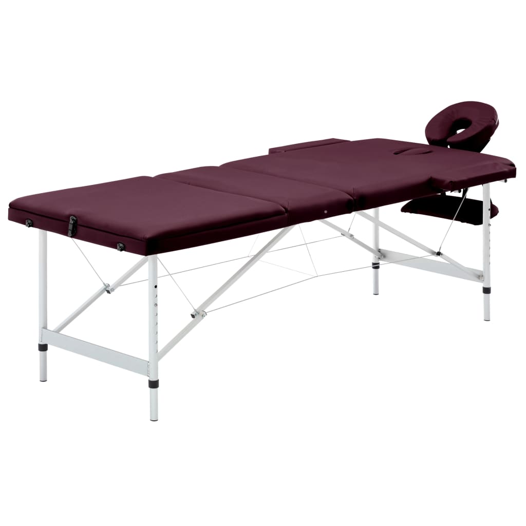 Massagetafel inklapbaar 3 zones aluminum wijnpaars – afbeelding 1