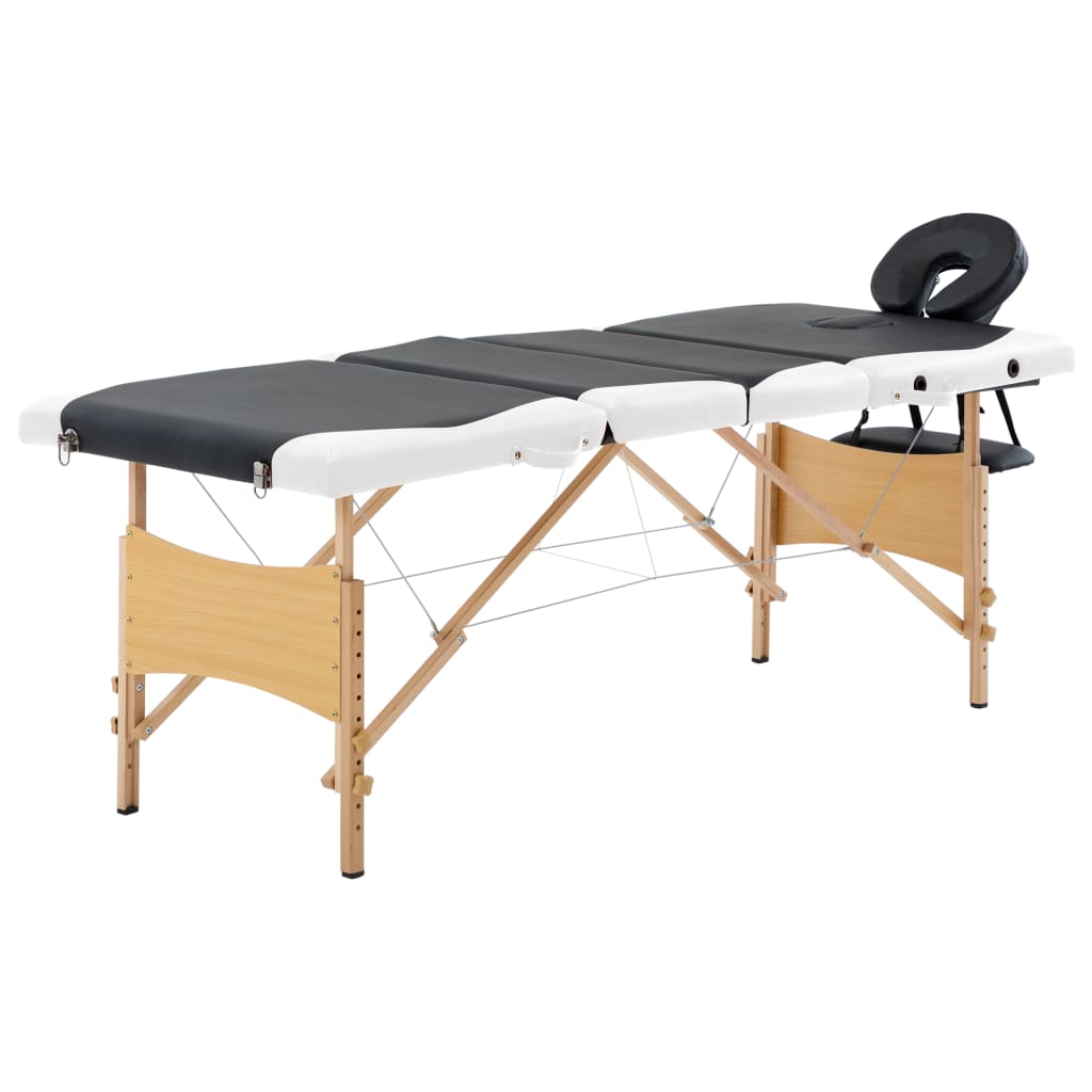 Massagetafel inklapbaar 4 zones hout zwart en wit