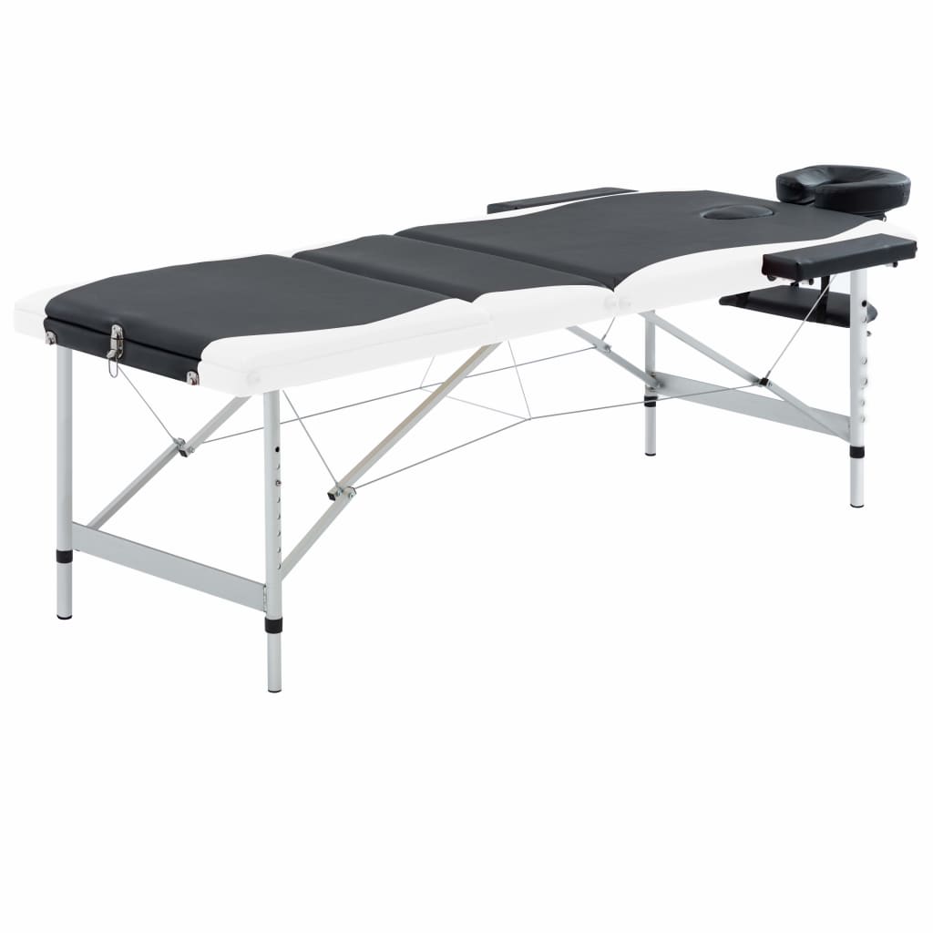Massagetafel inklapbaar 3 zones aluminium zwart en wit – afbeelding 1