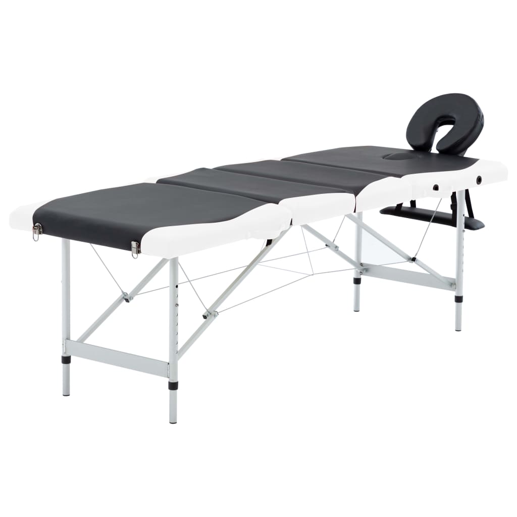 Massagetafel inklapbaar 4 zones aluminium zwart en wit