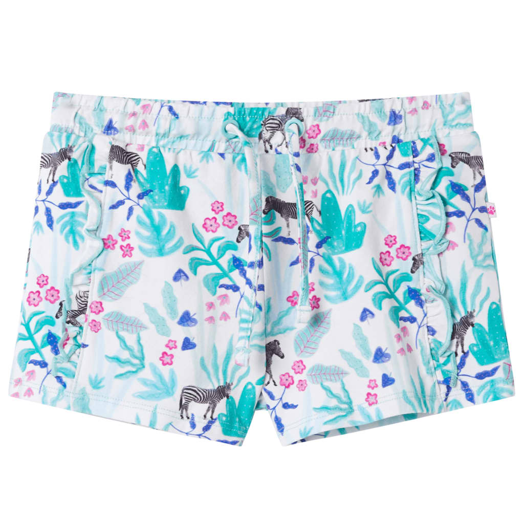 Kindershorts met trekkoord 140 ecru en donkermint