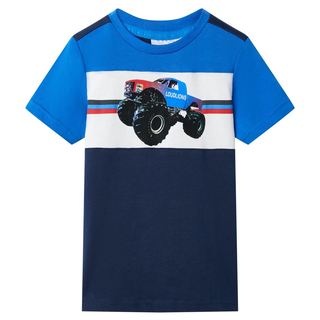 Kindershirt 128 blauw en marineblauw – afbeelding 1