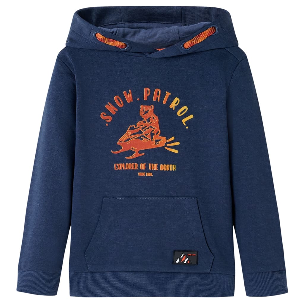 Kindertrui met capuchon 92 gemêleerd marineblauw en oranje