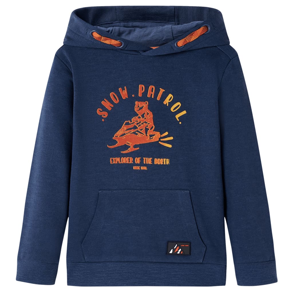 Kindertrui met capuchon 128 gemêleerd marineblauw en oranje – afbeelding 1