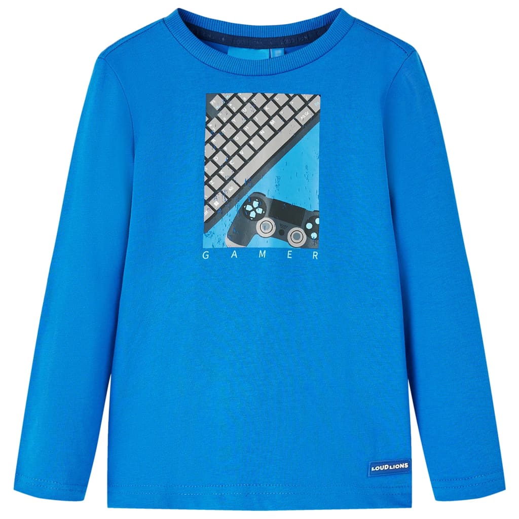 Kindershirt met lange mouwen 128 kobaltblauw – afbeelding 1