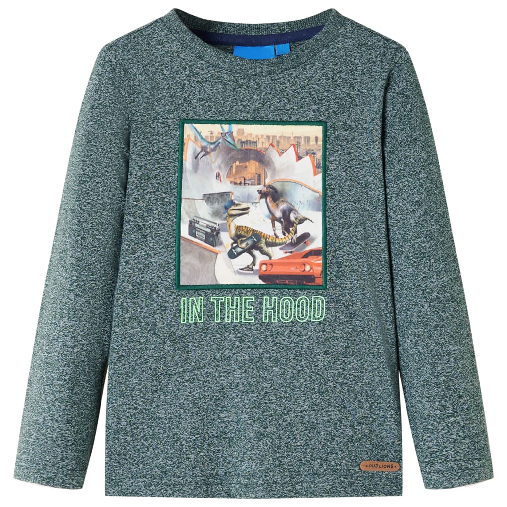 Kindershirt met lange mouwen 140 gemêleerd donkergroen