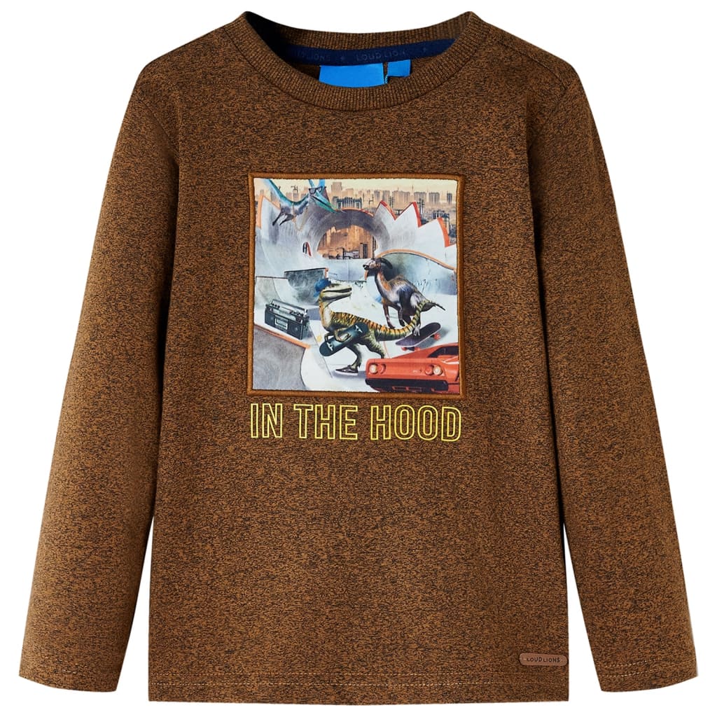Kindershirt met lange mouwen 104 gemêleerd cognackleur