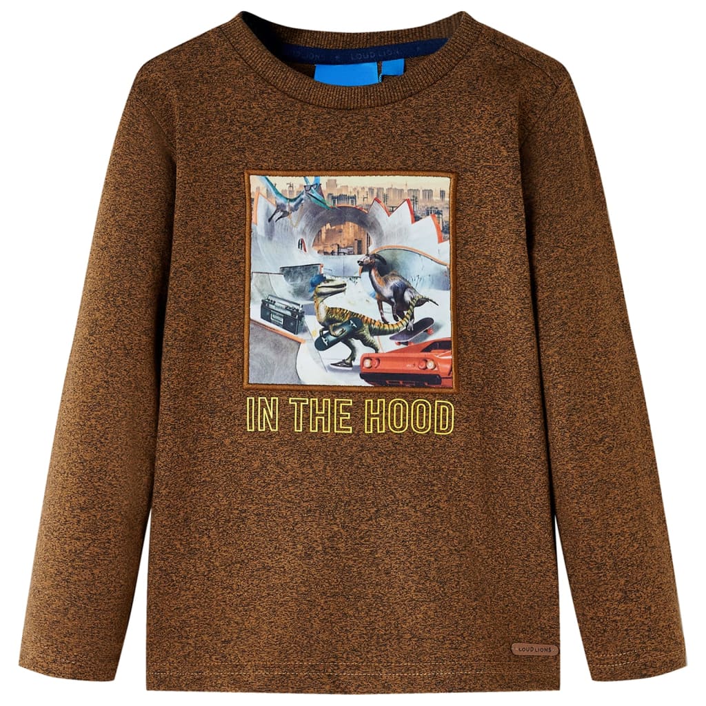 Kindershirt met lange mouwen 116 gemêleerd cognackleur