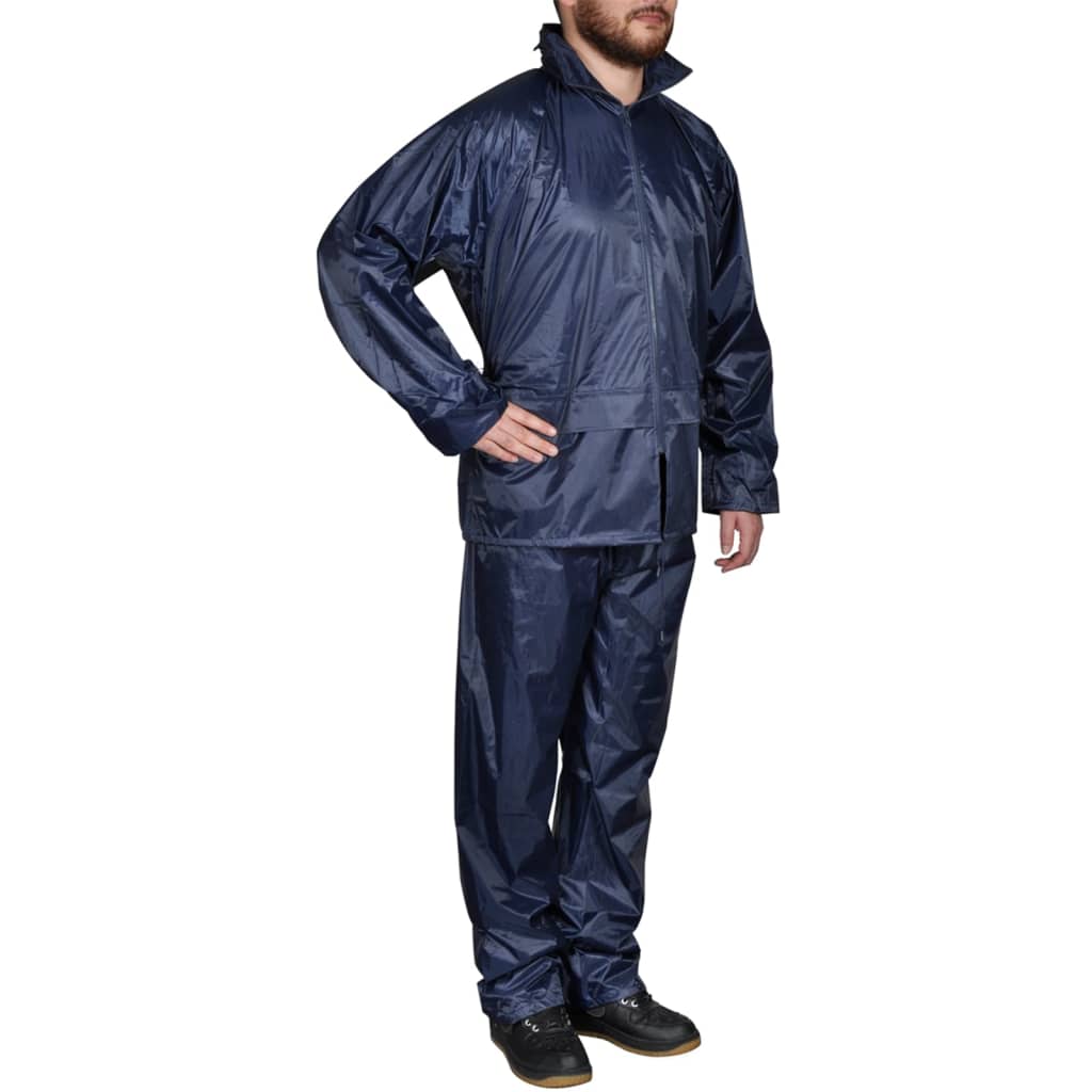 Regenpak 2-delig met capuchon (heren / marineblauw / maat L)