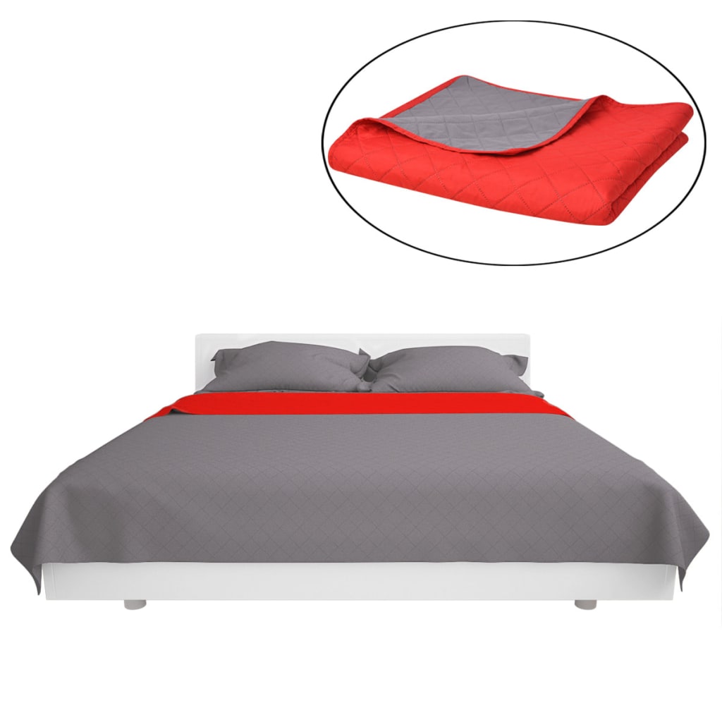 Dubbelzijdige quilt bedsprei rood en grijs 230x260 cm – afbeelding 2