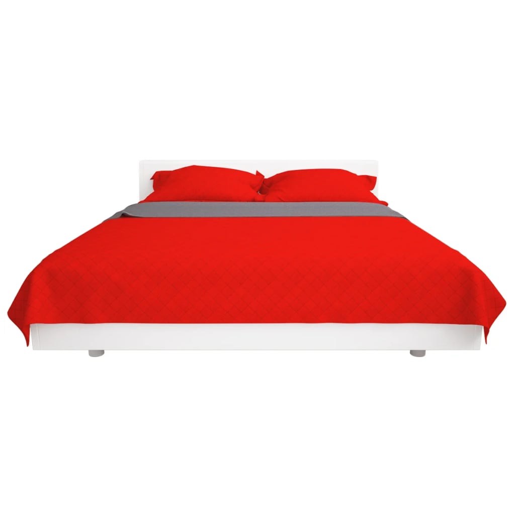 Dubbelzijdige quilt bedsprei rood en grijs 230x260 cm – afbeelding 3