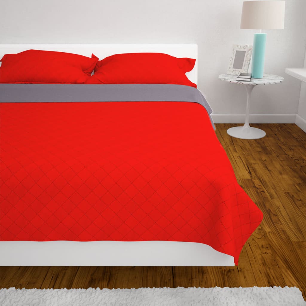 Dubbelzijdige quilt bedsprei rood en grijs 230x260 cm – afbeelding 4