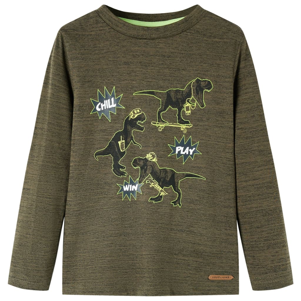 Kindershirt met lange mouwen 116 gemêleerd kakikleurig