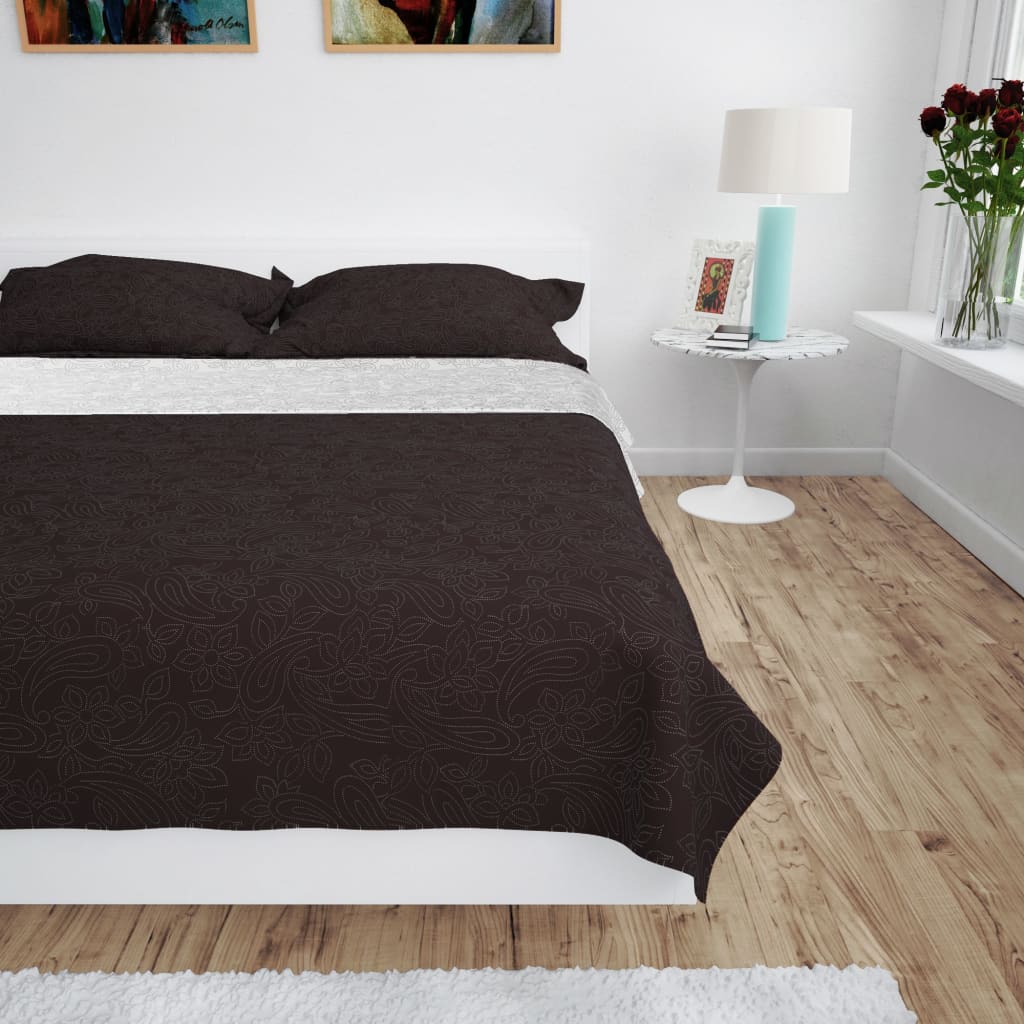 Bedsprei dubbelzijdig 220x240 cm quilt crème en bruin – afbeelding 1
