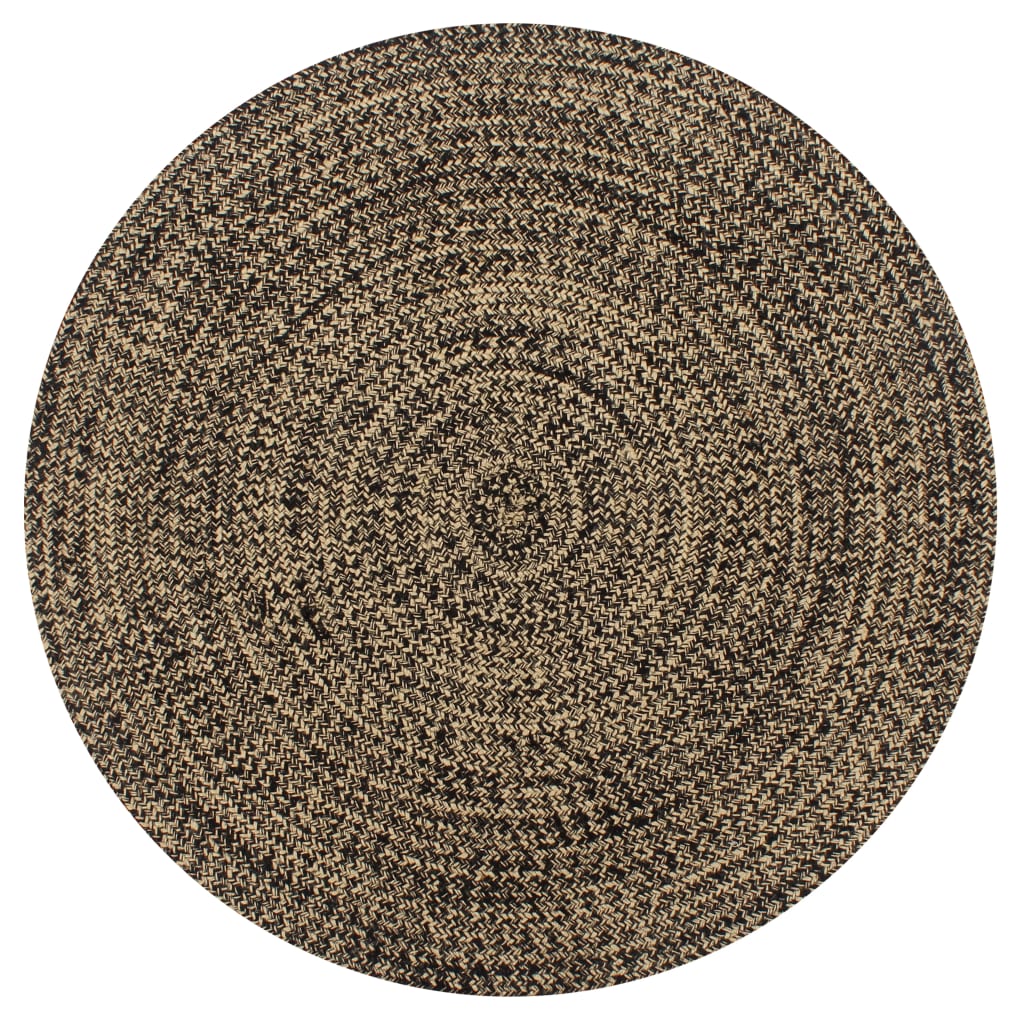 Vloerkleed handgemaakt 150 cm jute zwart en naturel – afbeelding 1