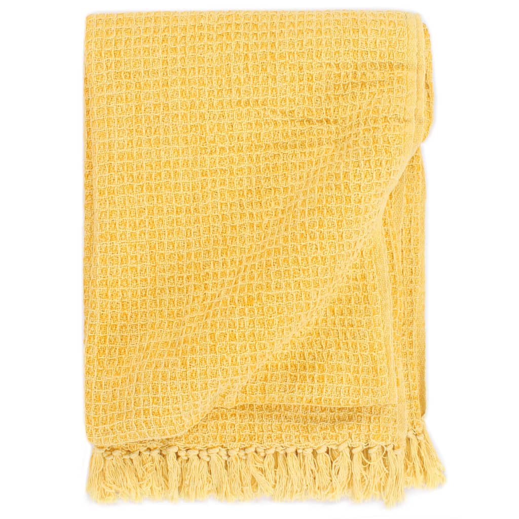 Plaid 160x210 cm katoen mosterdgeel – afbeelding 1