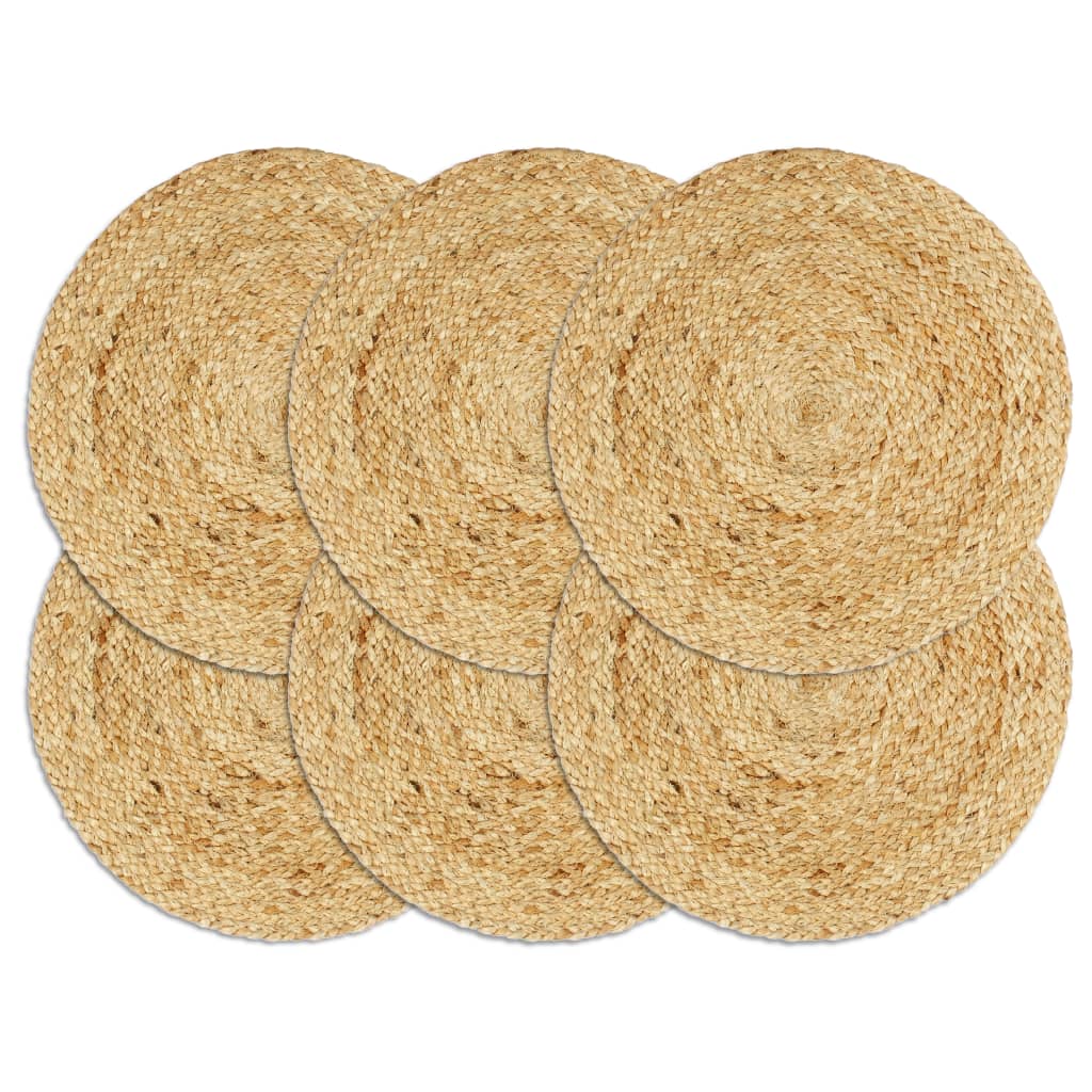 Placemats 6 st rond 38 cm jute natuurlijk – afbeelding 1