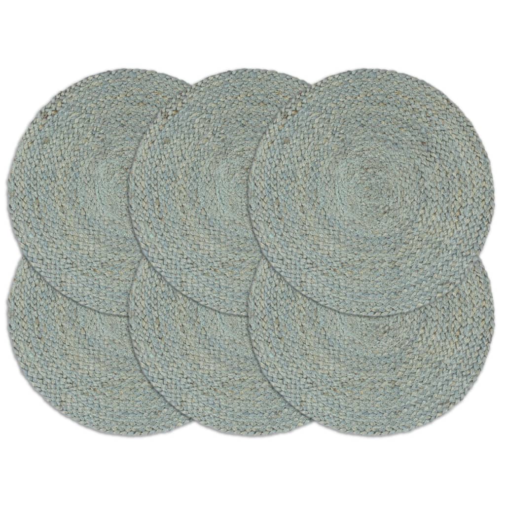 Placemats 6 st rond 38 cm jute olijfgroen