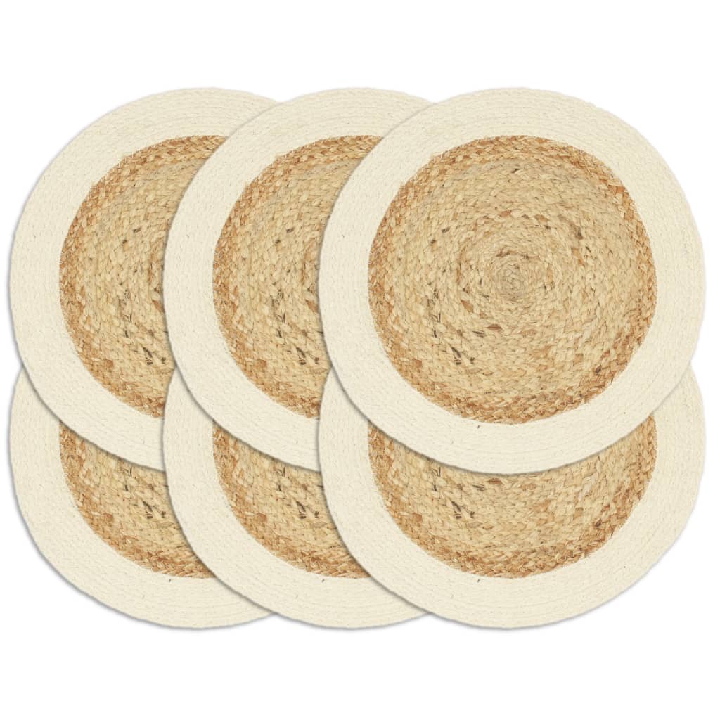 Placemats 6 st rond 38 cm jute en katoen natuurlijk