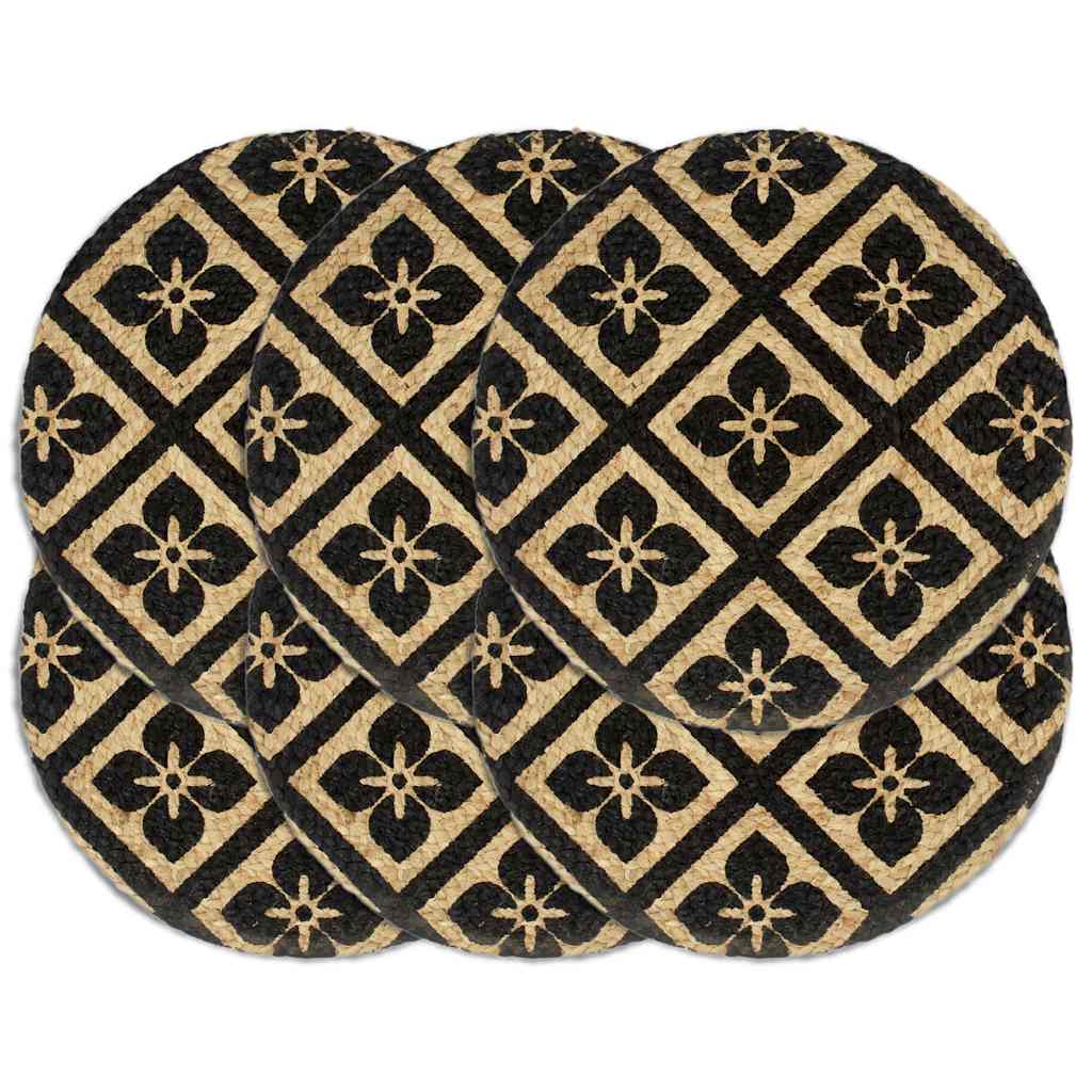 Placemats 6 st rond 38 cm jute zwart