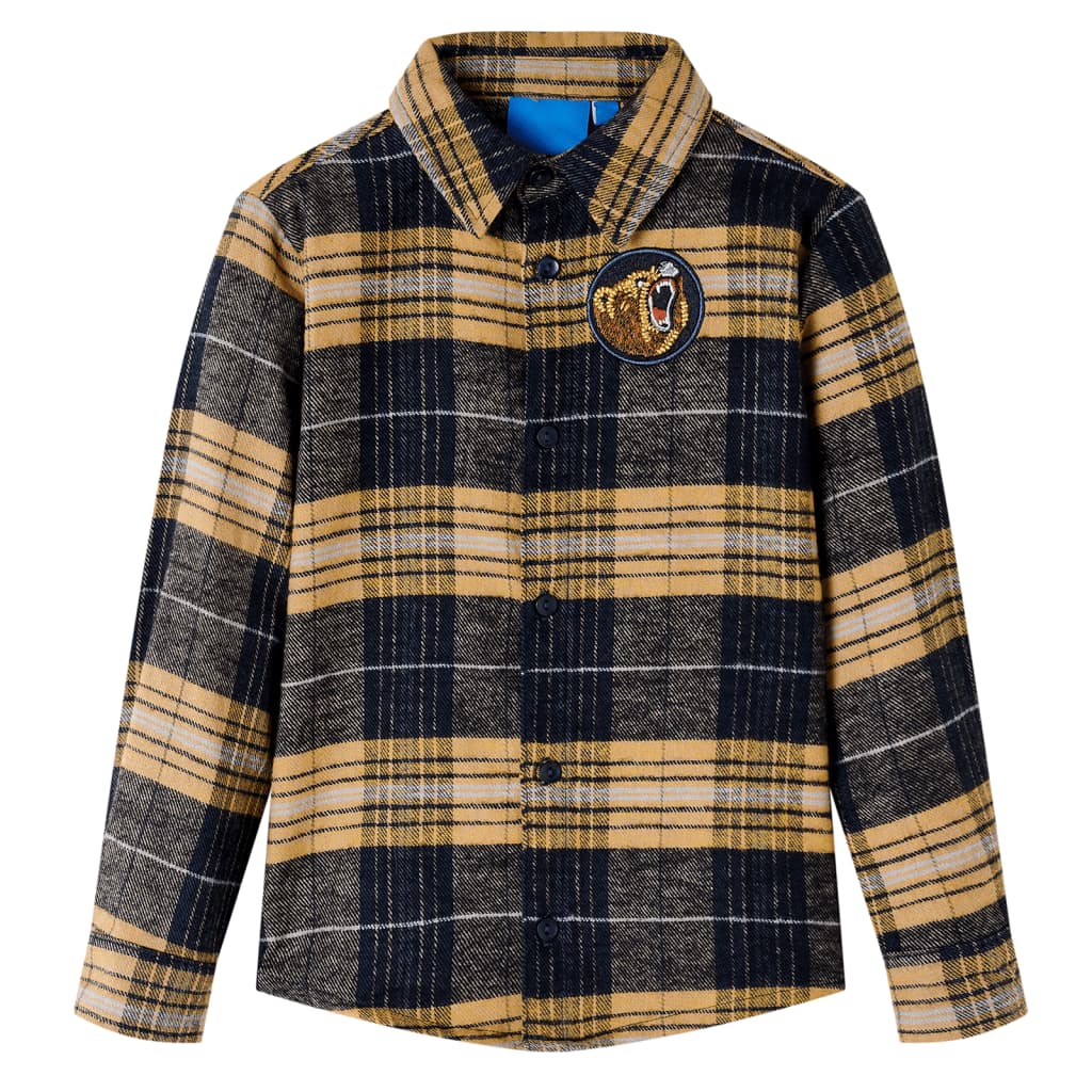 Kindershirt geruit 128 geel en zwart – afbeelding 1