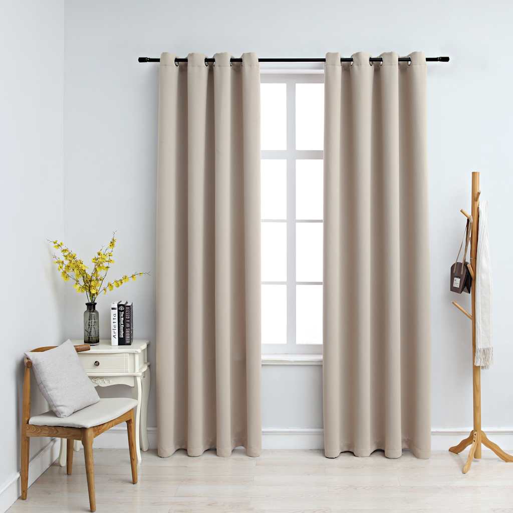 Gordijn verduisterend met metalen ringen 2 st 140x245 cm beige