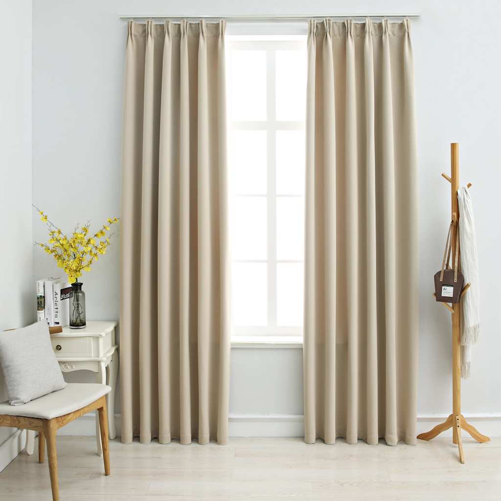 Gordijnen verduisterend met haken 2 st 140x225 cm beige