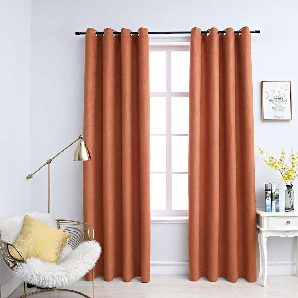 Gordijnen verduisterend met ringen 2 st 140x225 cm roestkleur