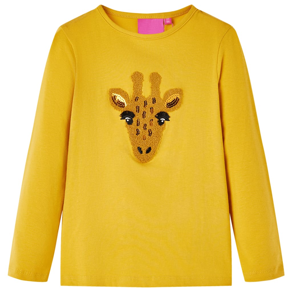 Kindershirt met lange mouwen 140 donker okerkleurig