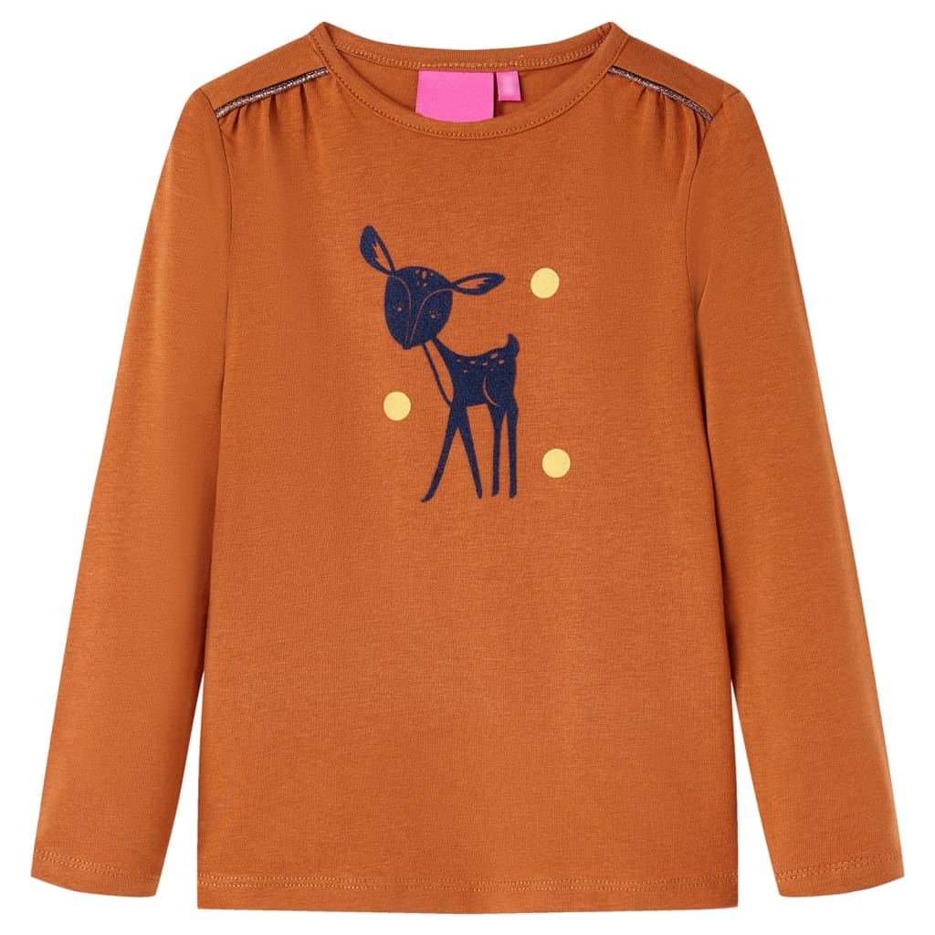 Kindershirt met lange mouwen 128 cognackleurig – afbeelding 1