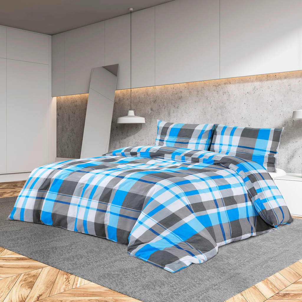 Dekbedovertrekset 240x220 cm katoen blauw en grijs
