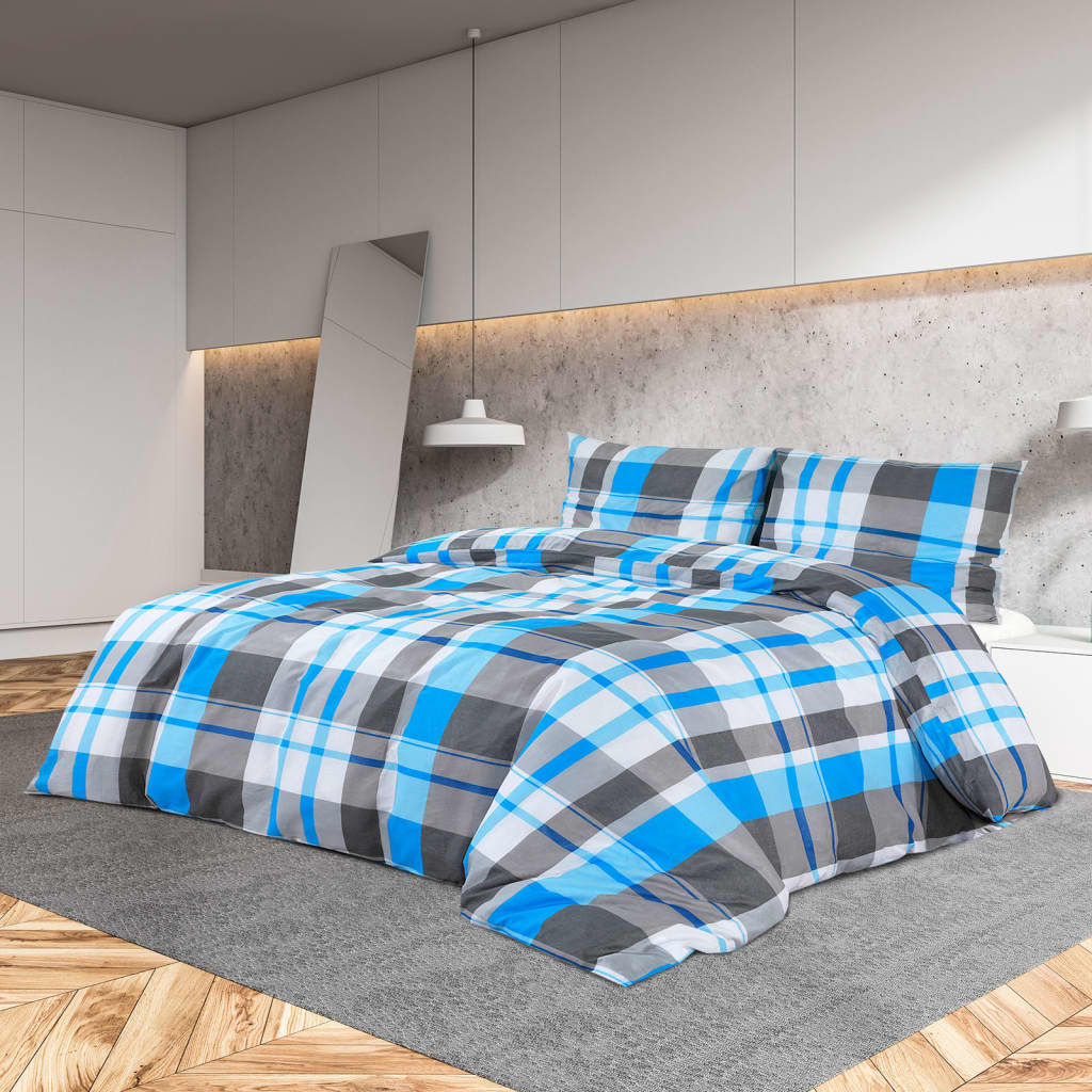 Dekbedovertrekset 140x200 cm katoen blauw en grijs