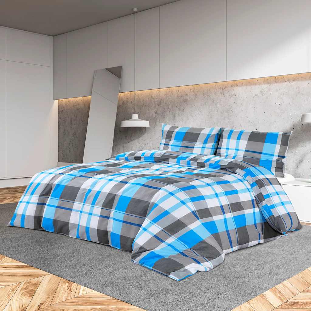 Dekbedovertrekset 260x240 cm katoen blauw en grijs