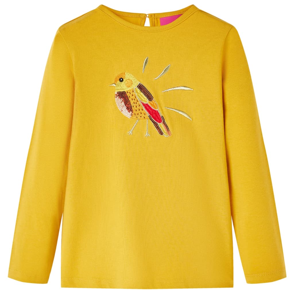 Kindershirt met lange mouwen 128 donker okerkleurig