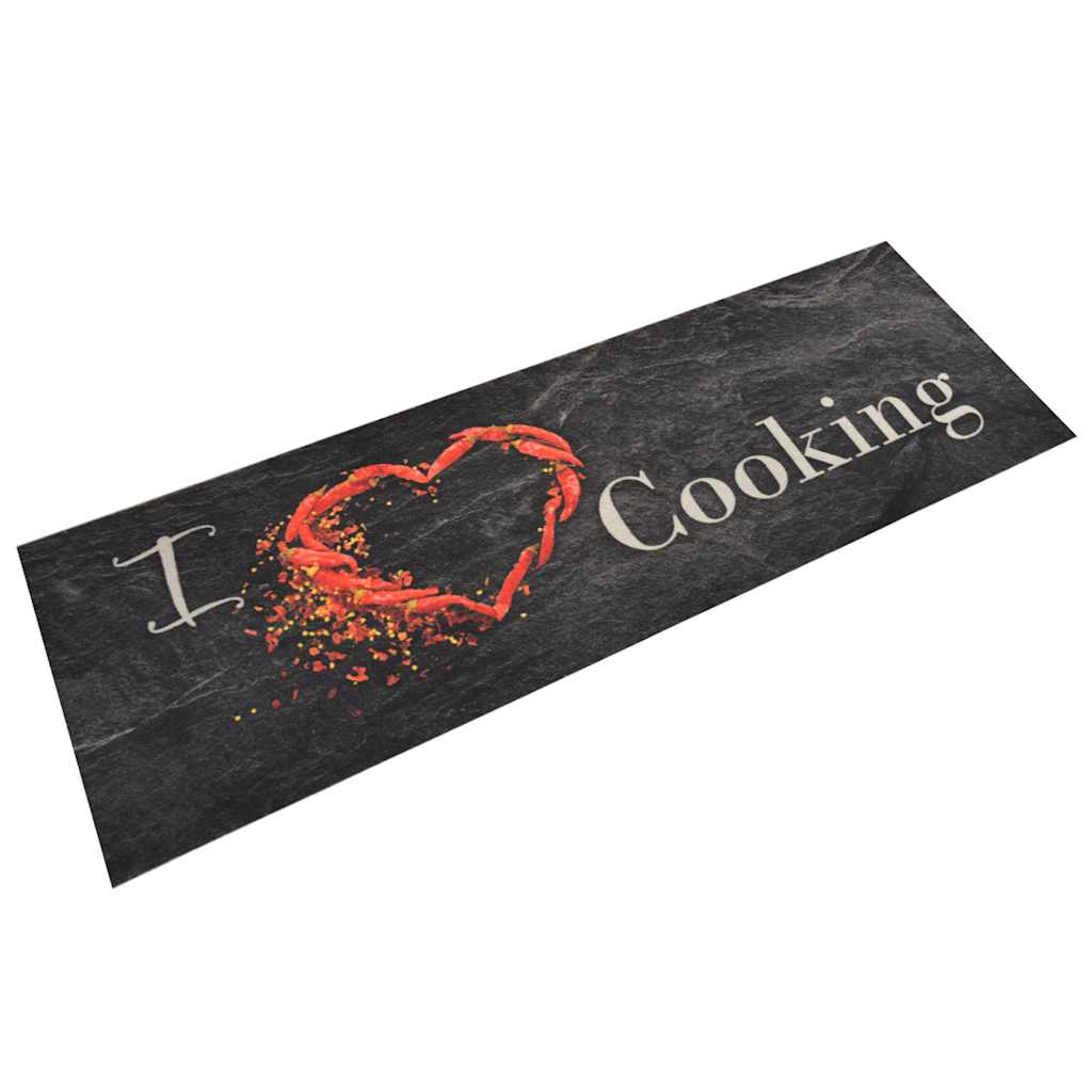 Keukenmat wasbaar cooking-print 60x180 cm fluweel zwart