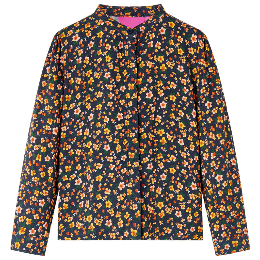Kinderoverhemd met bandkraag 104 marineblauw – afbeelding 1