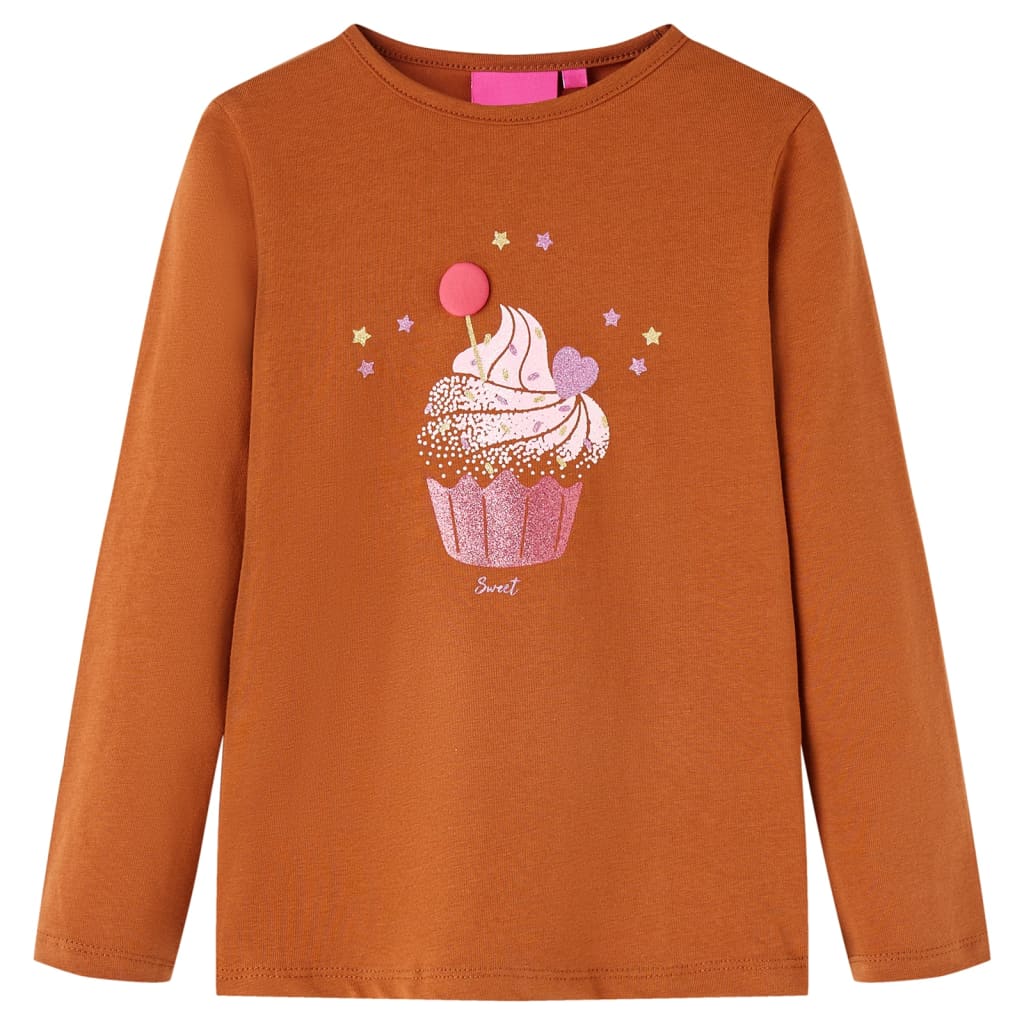 Kindershirt met lange mouwen 92 cognackleurig