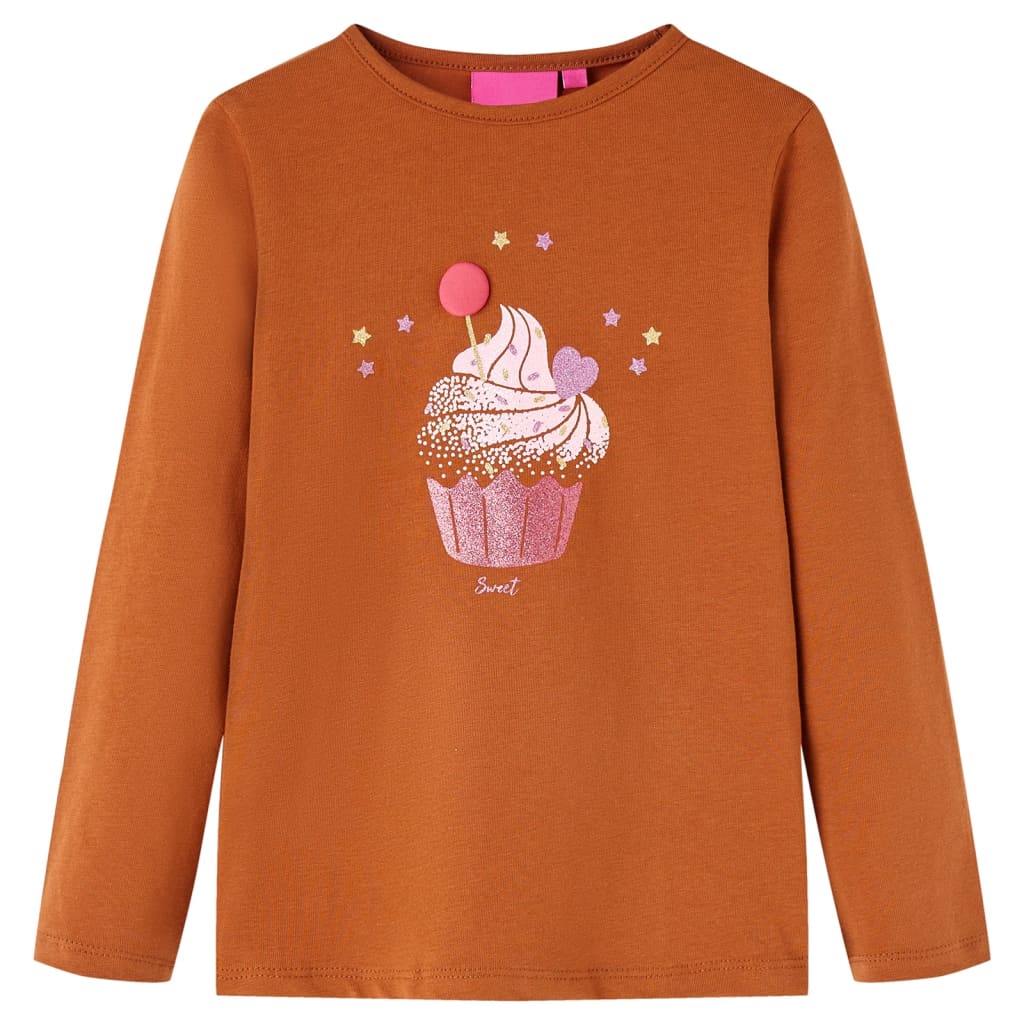 Kindershirt met lange mouwen 104 cognackleurig