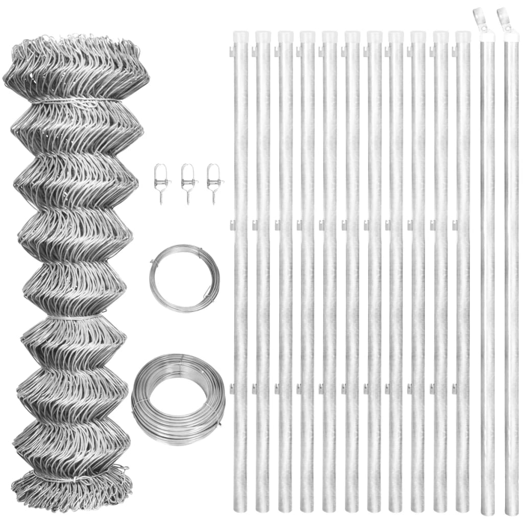 Gaashek met palen 25x1,25 m gegalvaniseerd staal zilverkleurig – afbeelding 1