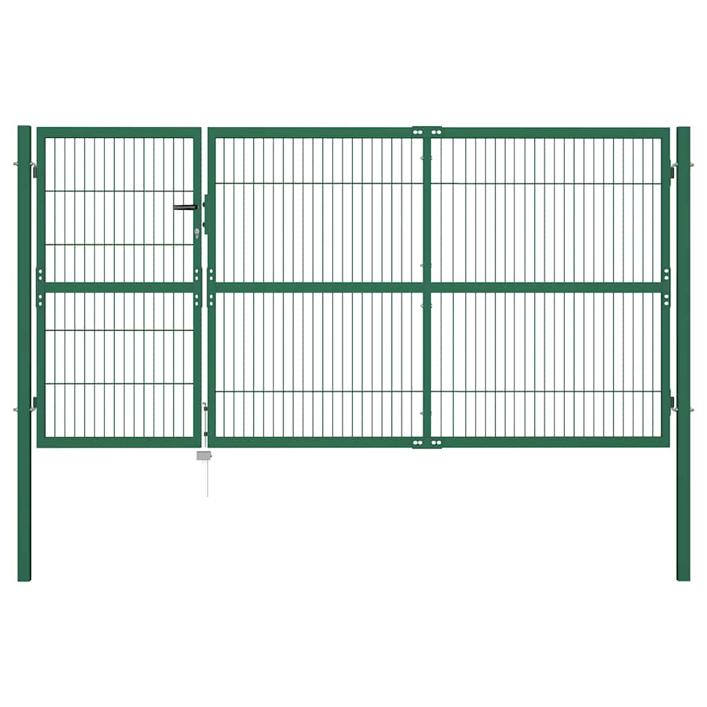 Tuinhek met palen 350x140 cm staal groen – afbeelding 1