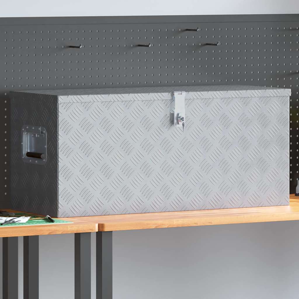 Opbergkist 90,5x35x40 cm aluminium zilverkleurig