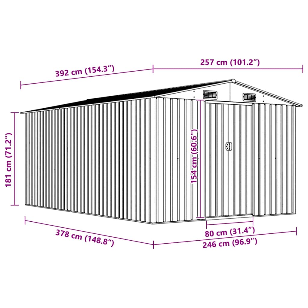 Tuinschuur 257x392x181 cm metaal bruin – afbeelding 9