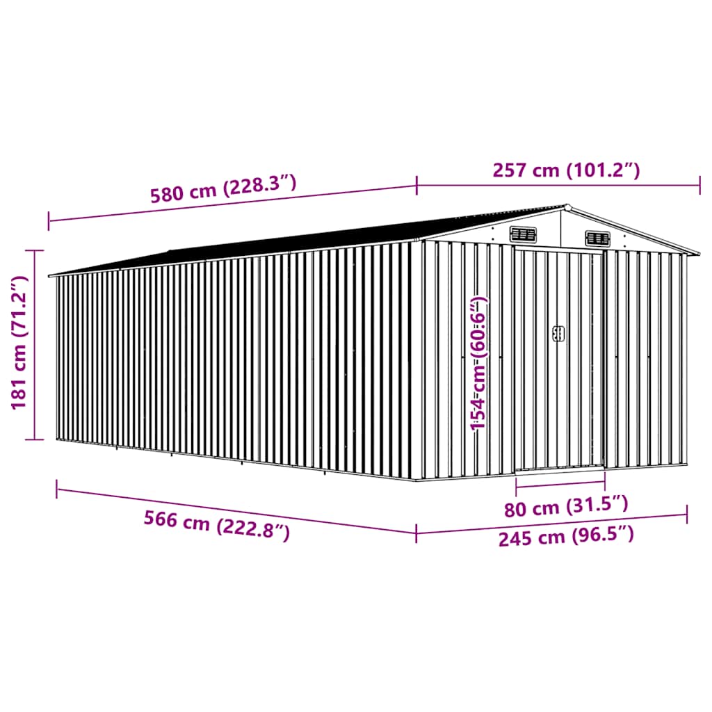 Tuinschuur 257x580x181 cm metaal groen – afbeelding 9