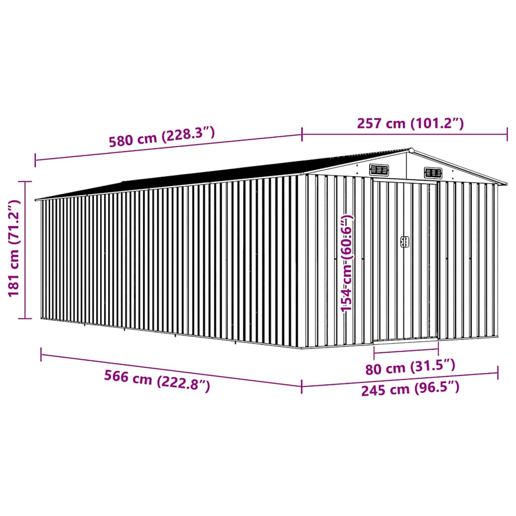 Tuinschuur 257x580x181 cm metaal antracietkleurig – afbeelding 9