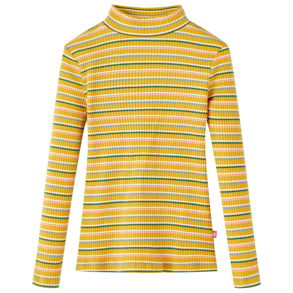Kindershirt met lange mouwen 104 gestreept okerkleurig